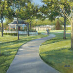 Painting of a gazebo in the park on a sunny early morning in December