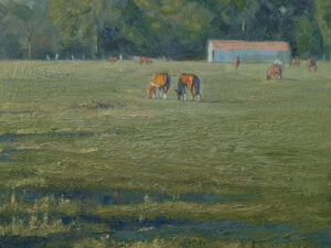 Painting of horses grazing in a pasture