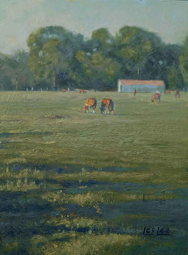 Painting of horses grazing in a pasture