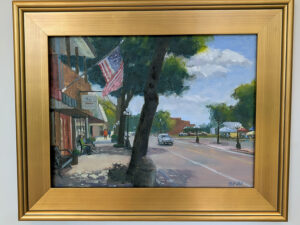 Plein air painting of a street scene in Tomball, TX