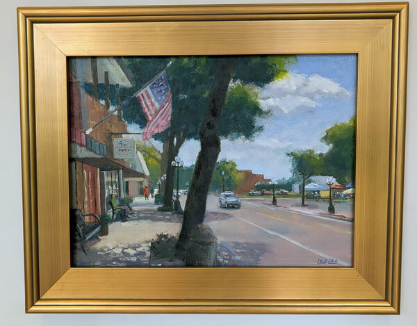 Plein air painting of a street scene in Tomball, TX